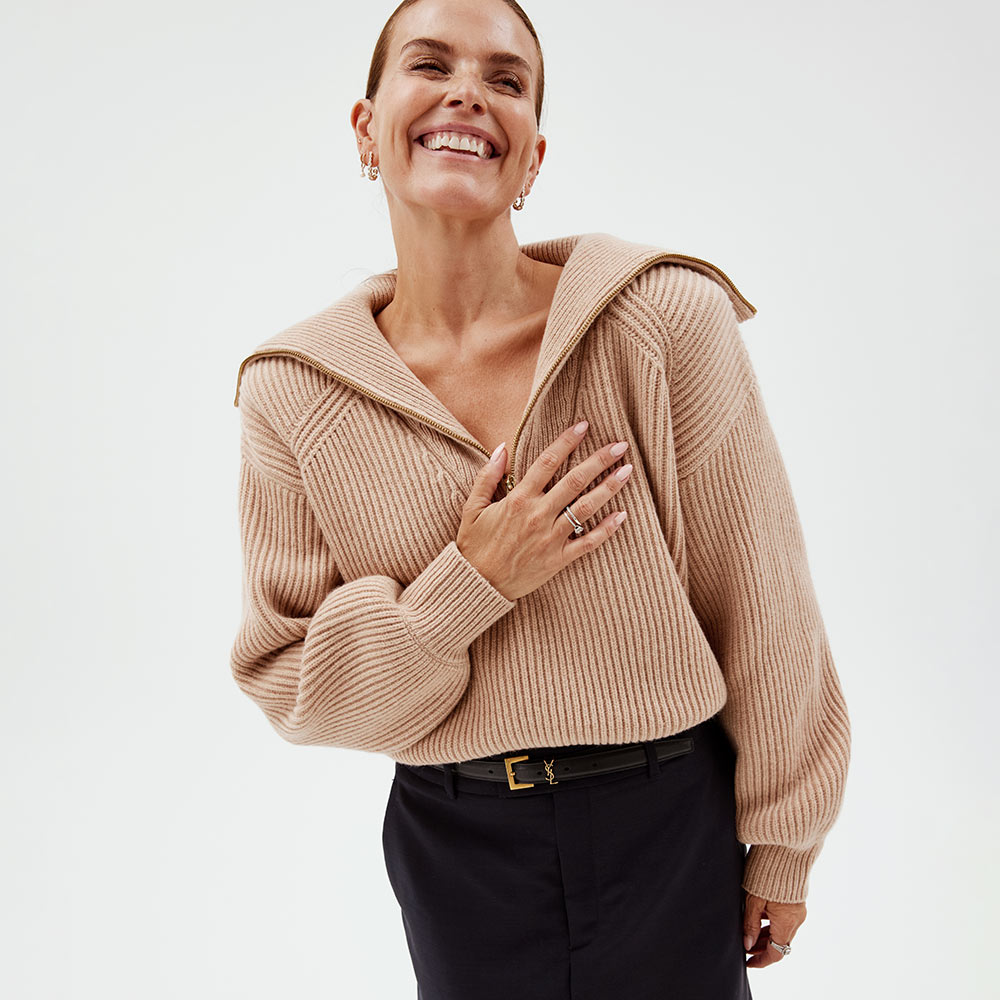 Turtleneck Zip, Pearl Beige, hi-res